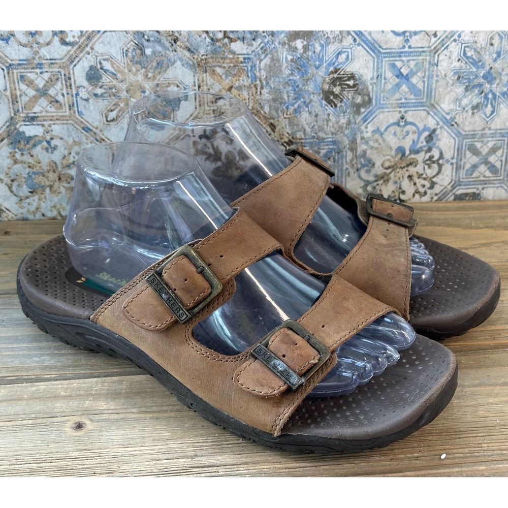 Skechers Outdoor Lifestyle Slides Sandals Buckle Mens 9 Brown Good